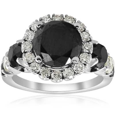 14k White Gold 5 ct TDW Black & White Diamond Halo Engagement Ring (I/J, I1-I2)