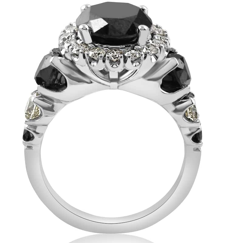 14k White Gold 5 ct TDW Black & White Diamond Halo Engagement Ring (I/J, I1-I2)