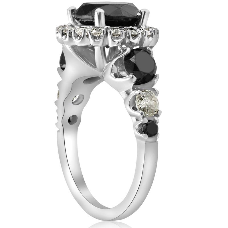 14k White Gold 5 ct TDW Black & White Diamond Halo Engagement Ring (I/J, I1-I2)