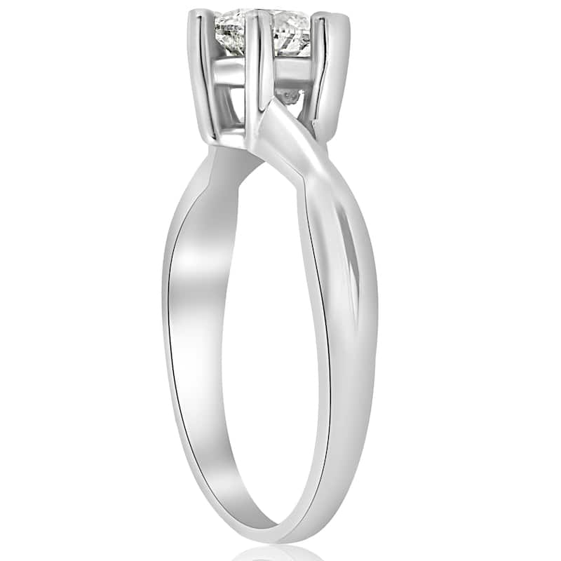 14k White Gold 3/4 ct TDW Solitaire Diamond Engagement Ring Interwoven Polished Setting (I-J,I2-I3)
