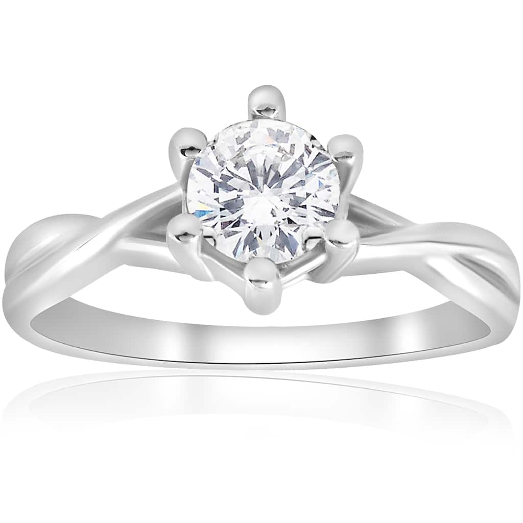 14k White Gold 3/4 ct TDW Solitaire Diamond Engagement Ring Interwoven Polished Setting (I-J,I2-I3)