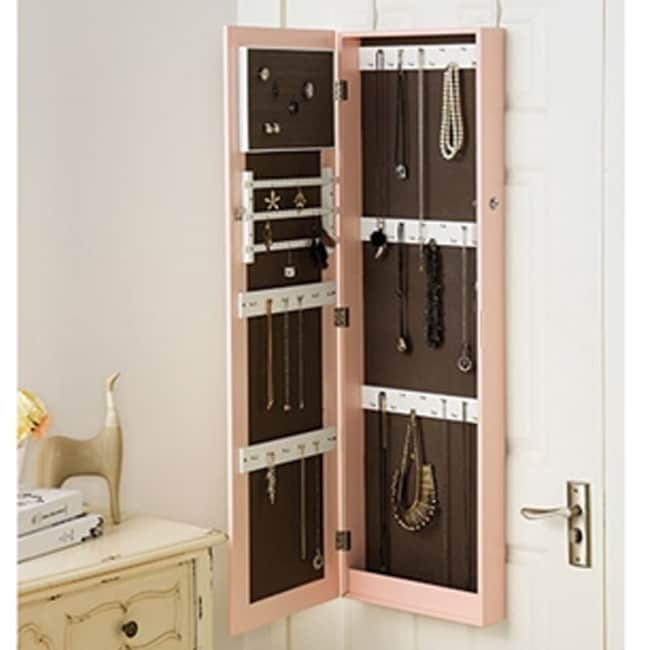 Shop Pink Full Length Hanging Mirror With Jewelry Cabinet