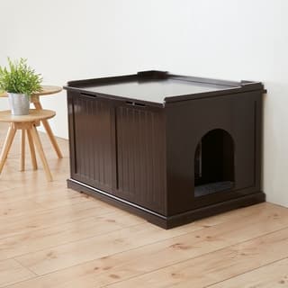 Brown Wooden Extra-large Cat House and Litter Box
