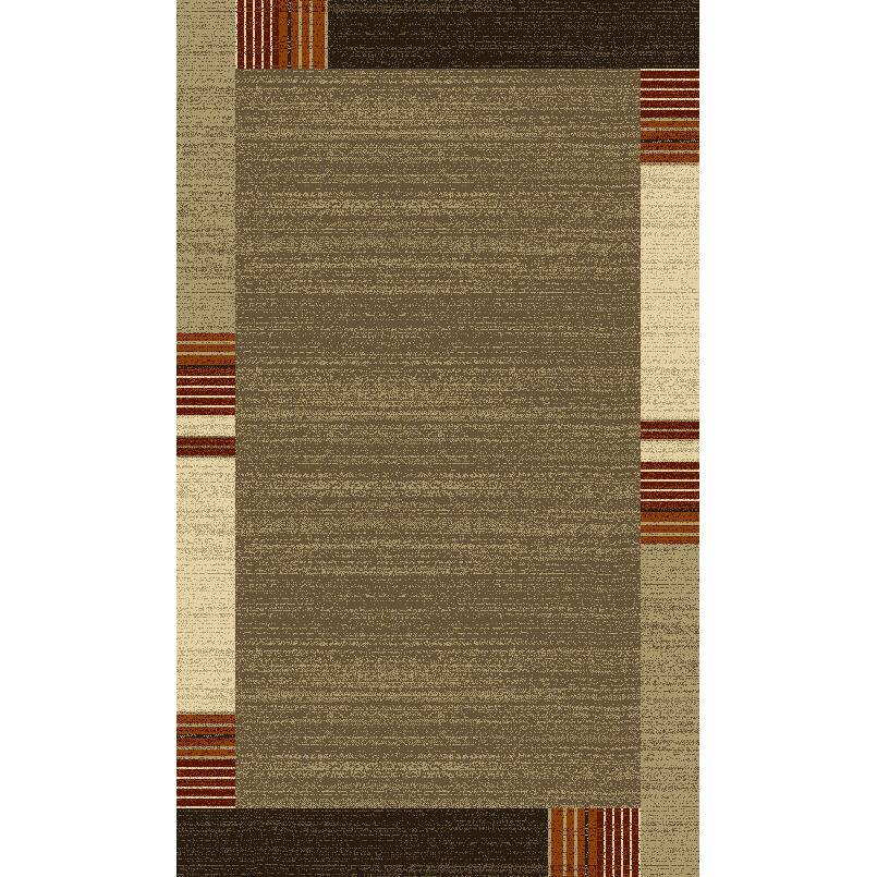 Brown with Red, Rust & Ivory Contemporary Design Area Rug - 5'3 x 7'5