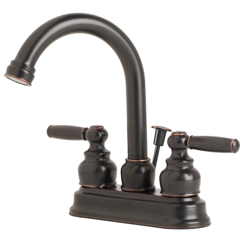 Contemporary Two Handle High Arc Centerset Lavatory Faucet with Pop-Up Drain - Oil Rubbed/Bronze Finish