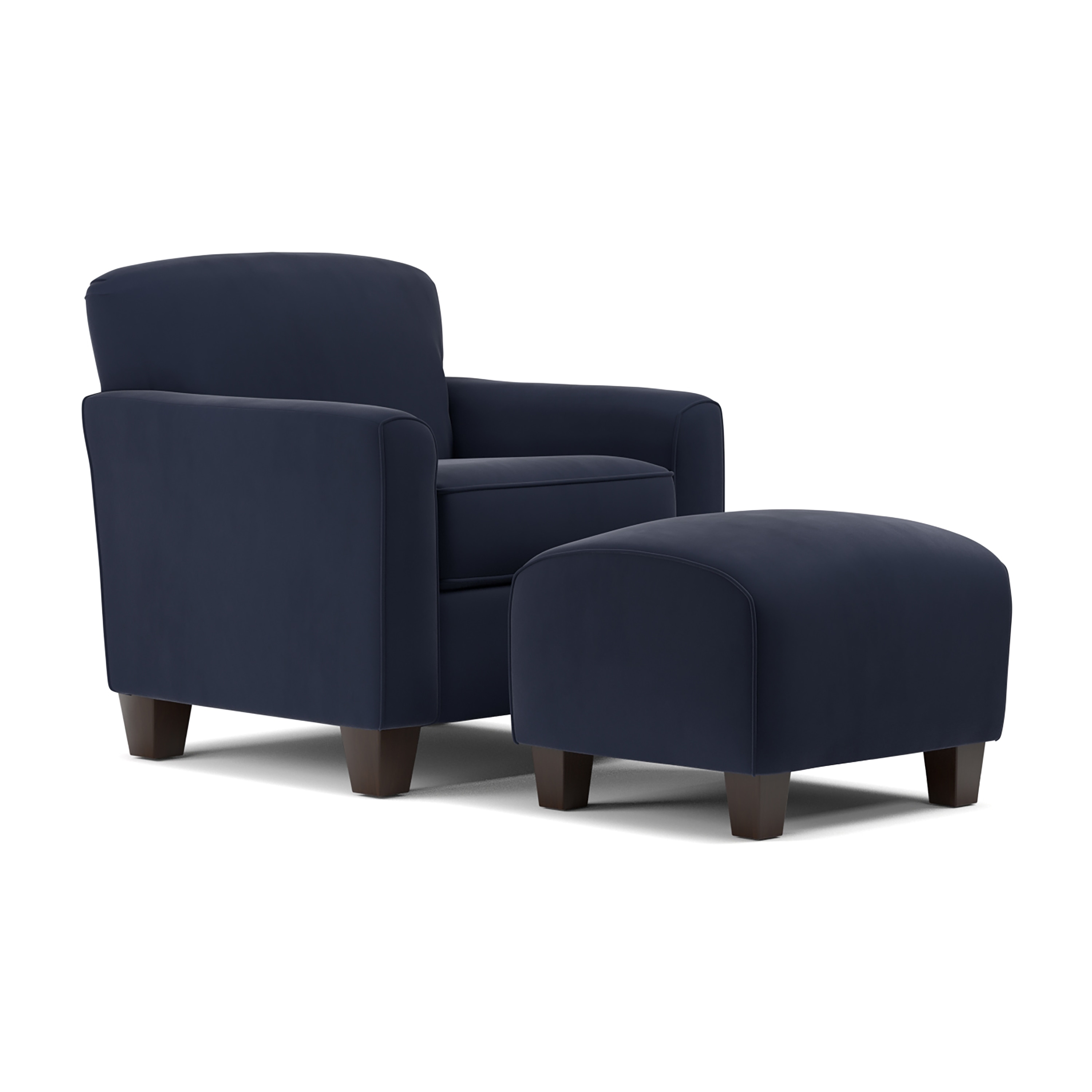 navy blue chair and ottoman