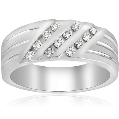 10k White Gold 1/2 ct TDW Diamond Mens Engagement Wedding Ring (I-J,I2-I3)