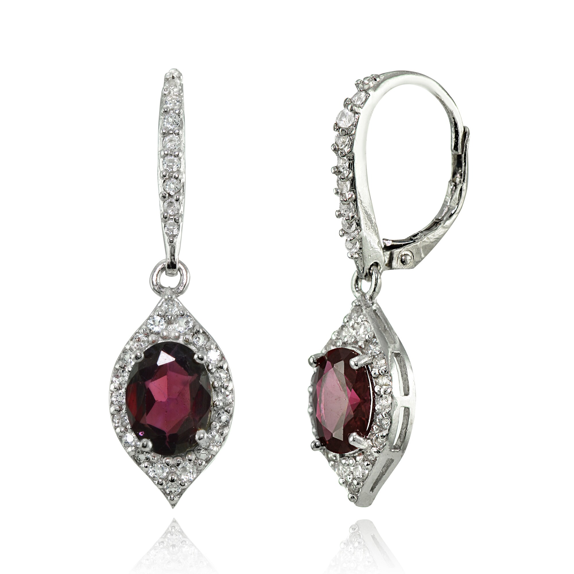 Oval Created Ruby Celtic Knot Drop Dangle Earrings in Sterling Silver