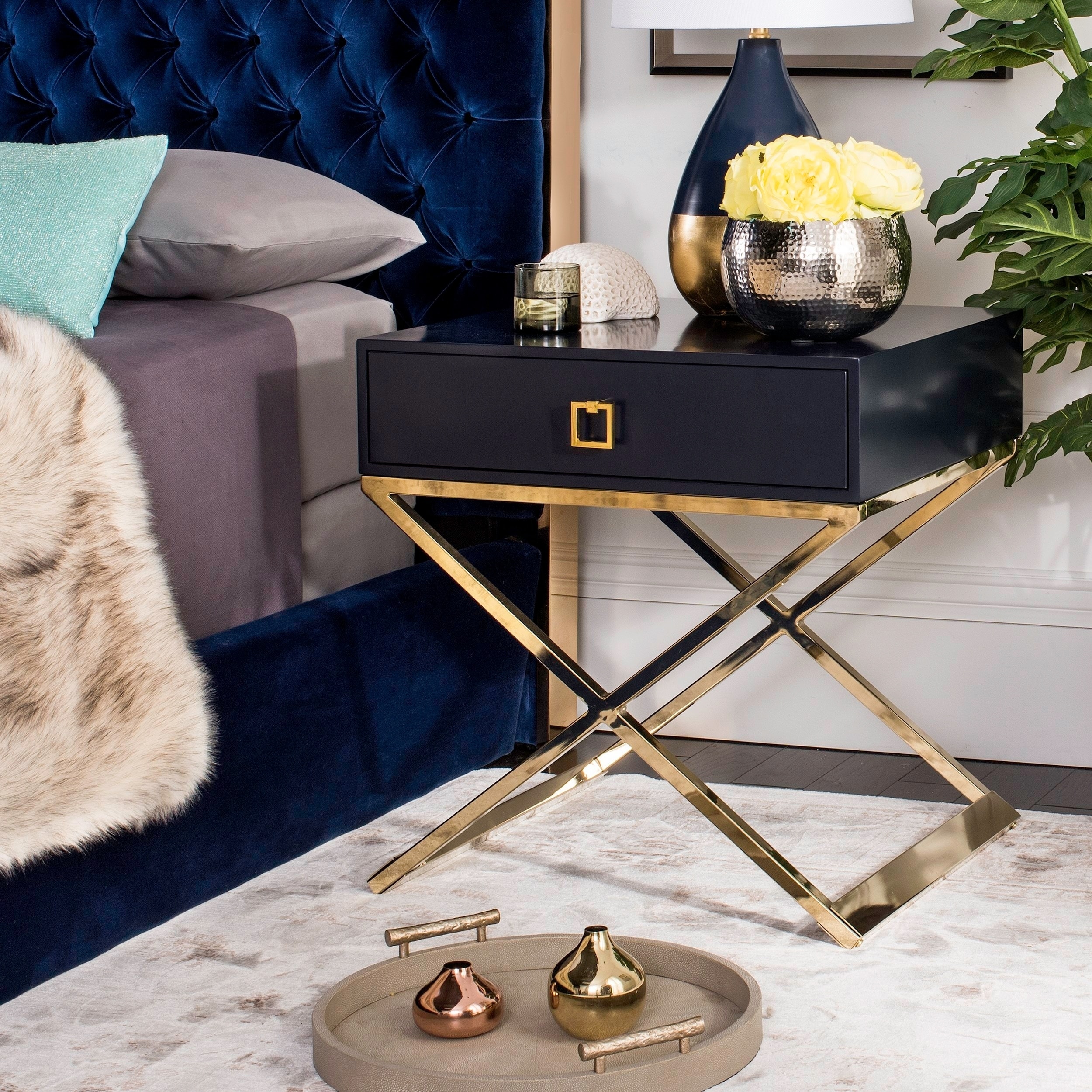 Safavieh Zarina Modern Cross Leg Navy End Table/ Night ...