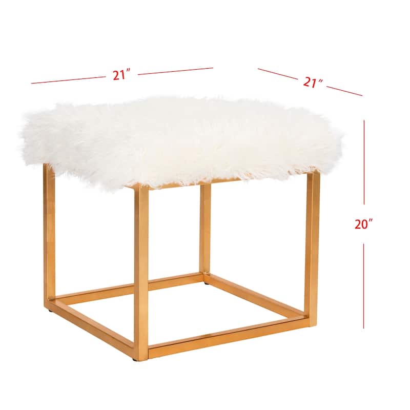 SAFAVIEH Rowan Contemporary Glam Faux Sheepkin Square White Ottoman