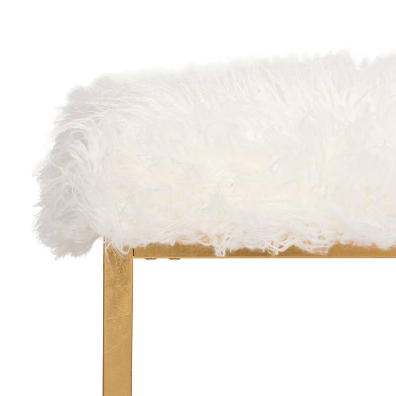 SAFAVIEH Rowan Contemporary Glam Faux Sheepkin Square White Ottoman