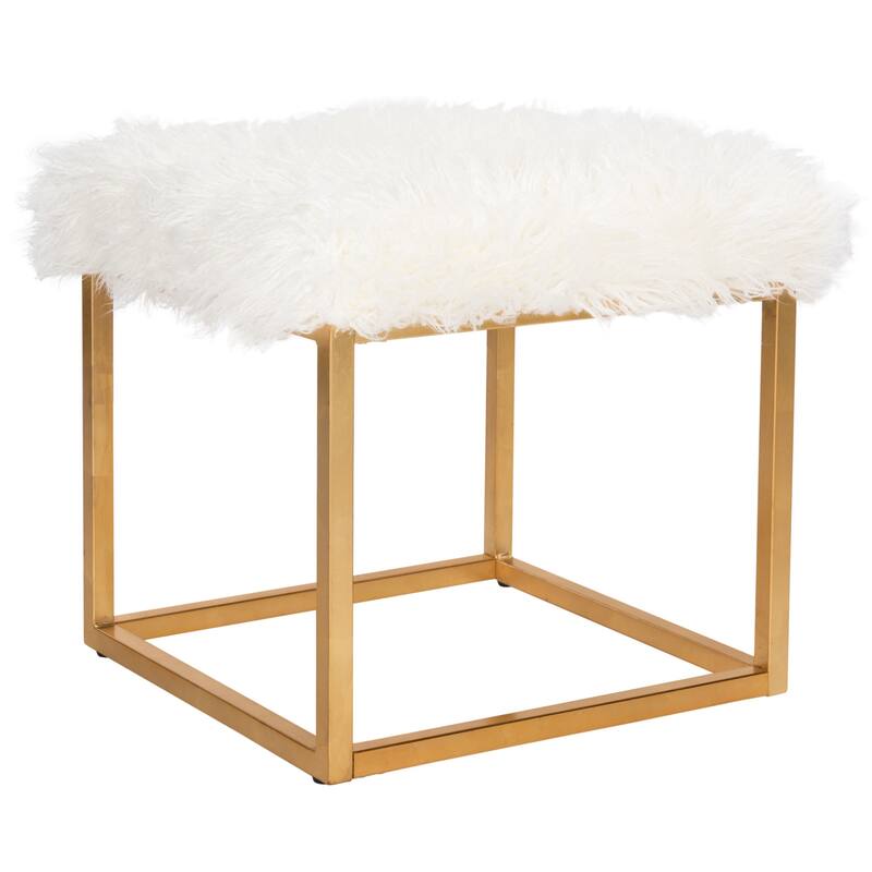 SAFAVIEH Rowan Contemporary Glam Faux Sheepkin Square White Ottoman