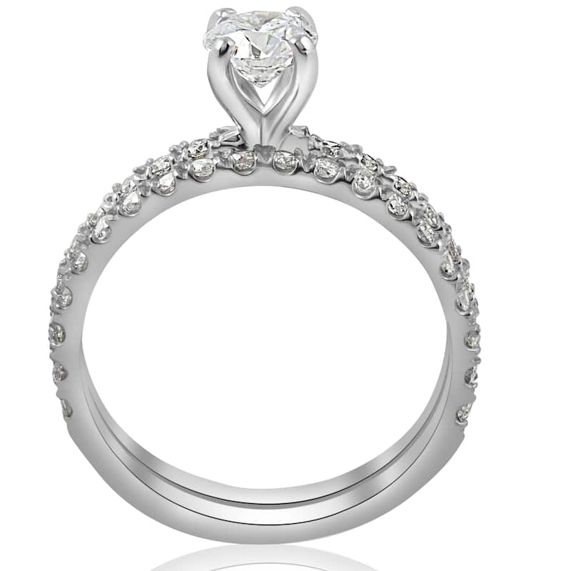 14k White Gold 1 1/4 ct TDW Diamond French Pave Single Row Bridal Set