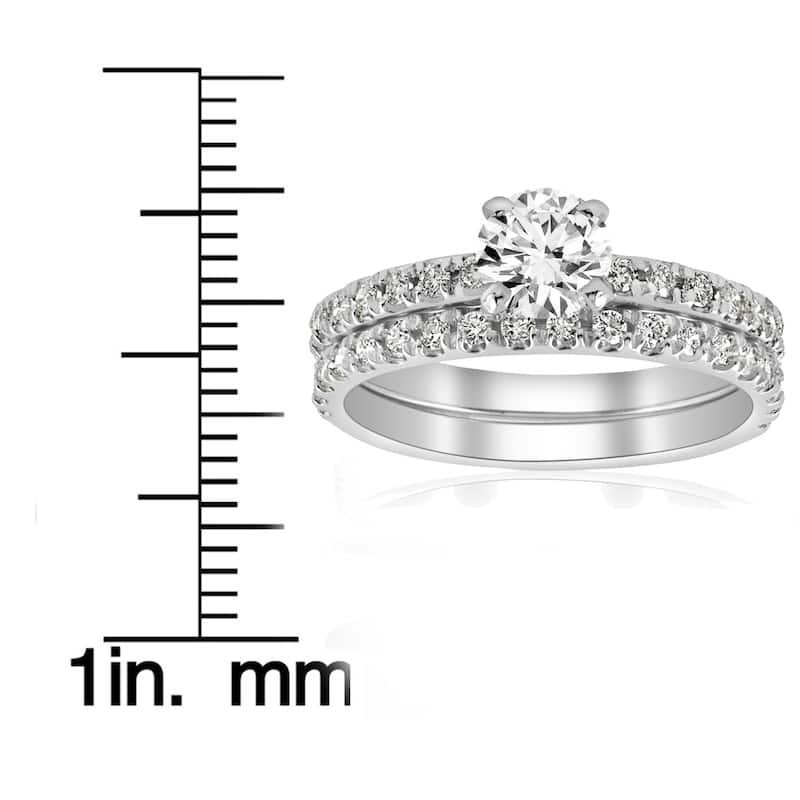 14k White Gold 1 1/4 ct TDW Diamond French Pave Single Row Bridal Set
