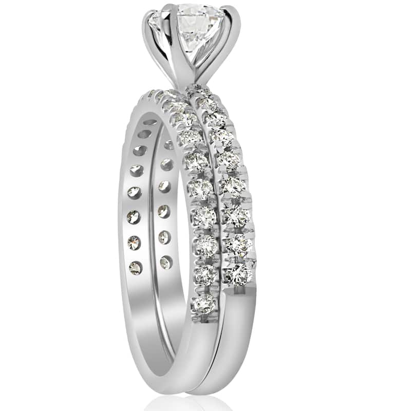 14k White Gold 1 1/4 ct TDW Diamond French Pave Single Row Bridal Set