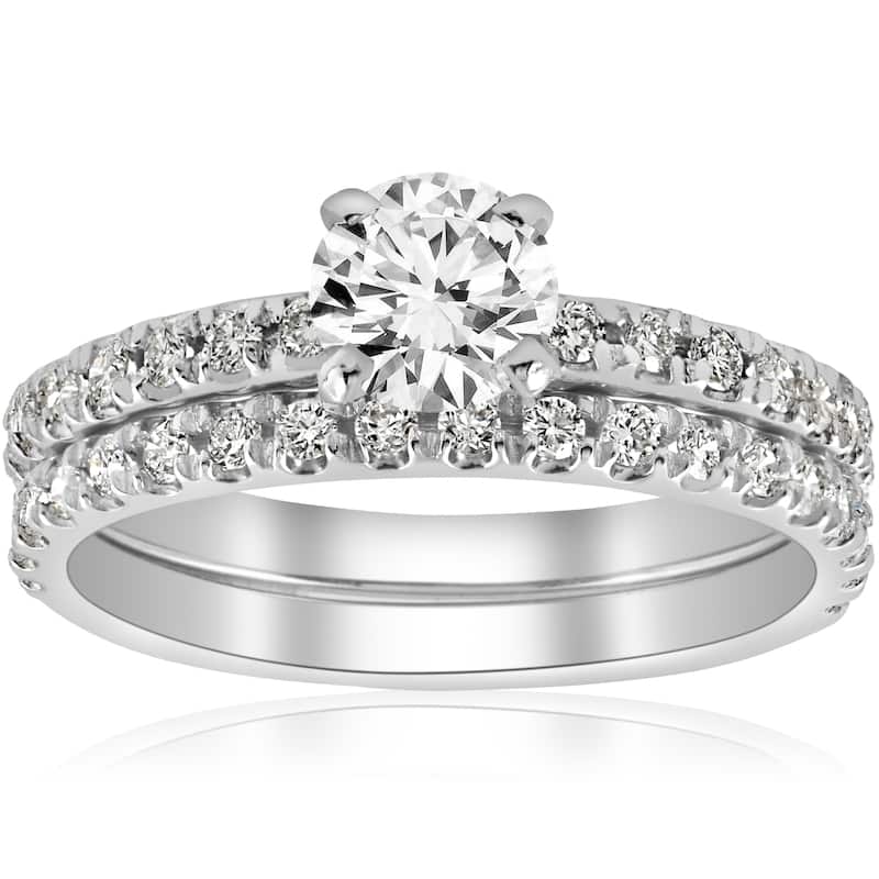 14k White Gold 1 1/4 ct TDW Diamond French Pave Single Row Bridal Set