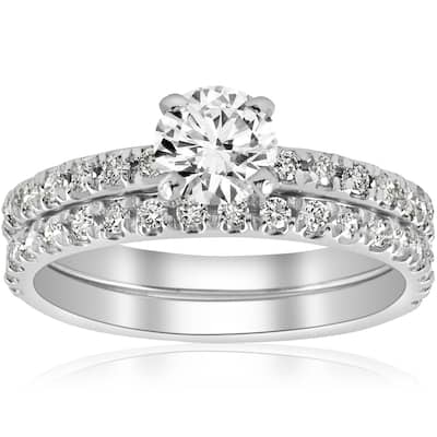 14k White Gold 1 1/4 ct TDW Diamond French Pave Single Row Bridal Set