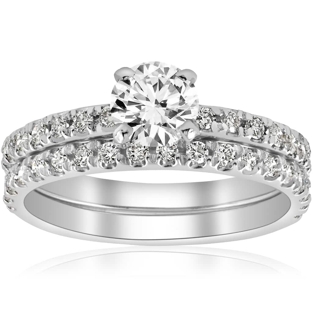 14k White Gold 1 1/4 ct TDW Diamond French Pave Single Row Bridal Set