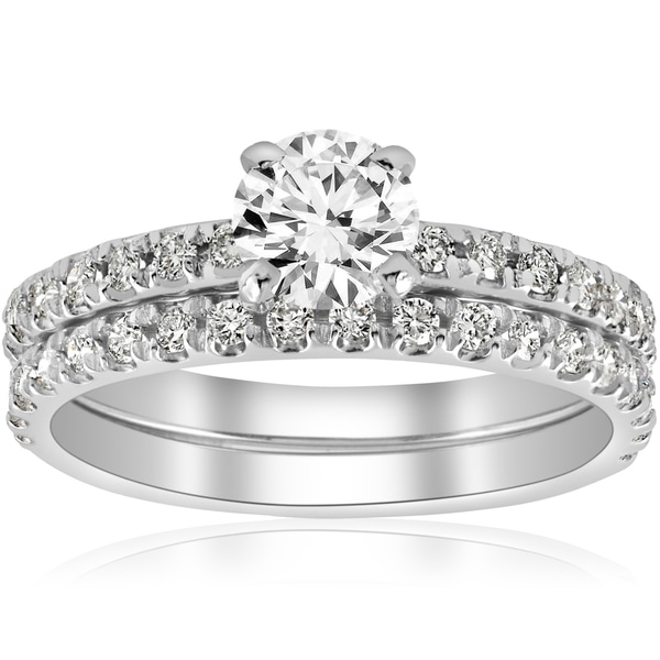 Wedding Band Bridal Set 1/4 ct Sterling Silver Diamond Elevated Engagement Ring