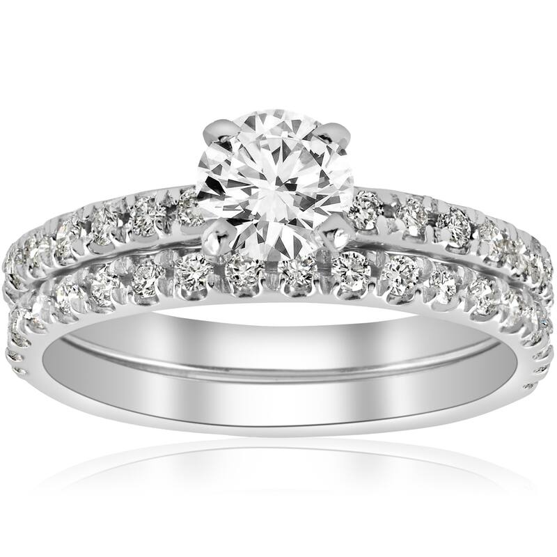 14k White Gold 1 1/4 ct TDW Diamond French Pave Single Row Bridal Set