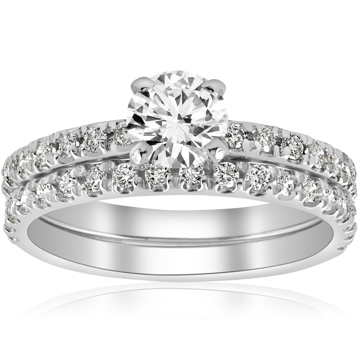 Bliss Diamond 14k White Gold 1 1/4 ct TDW Diamond French Pave Single Row Bridal Set