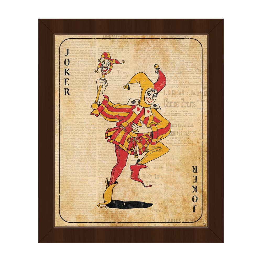 Vintage Joker Playing Card Framed Canvas Wall Art Overstock 16324872