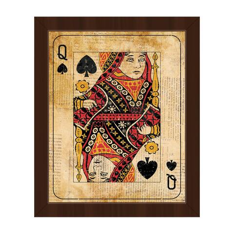Vintage Queen Playing Card Framed Canvas Wall Art