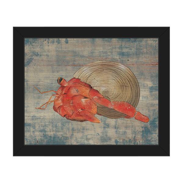 Hermit Crab on Blue Framed Canvas Wall Art Print Overstock 16325659