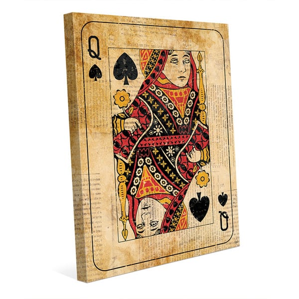 Vintage Queen Playing Card Wall Art Canvas Print - - 16325705