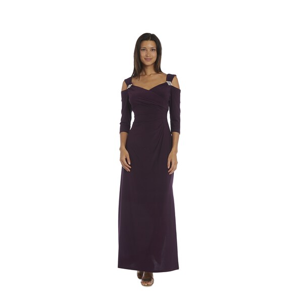 R&M Richards Plum Cold Shoulder Gown