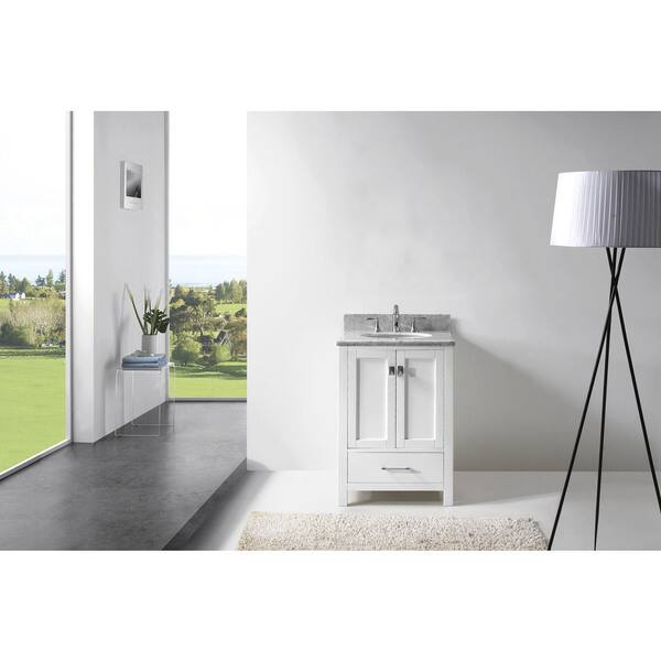 Virtu USA Caroline Avenue 24inch Round White Marble Single Bathroom