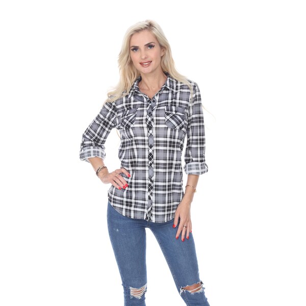 White Mark Oakley Plaid Top