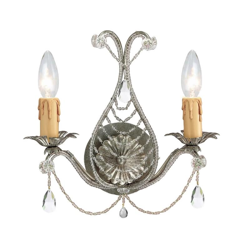 Crystorama Paris Market Collection 2-light Silver Leaf Wall Sconce
