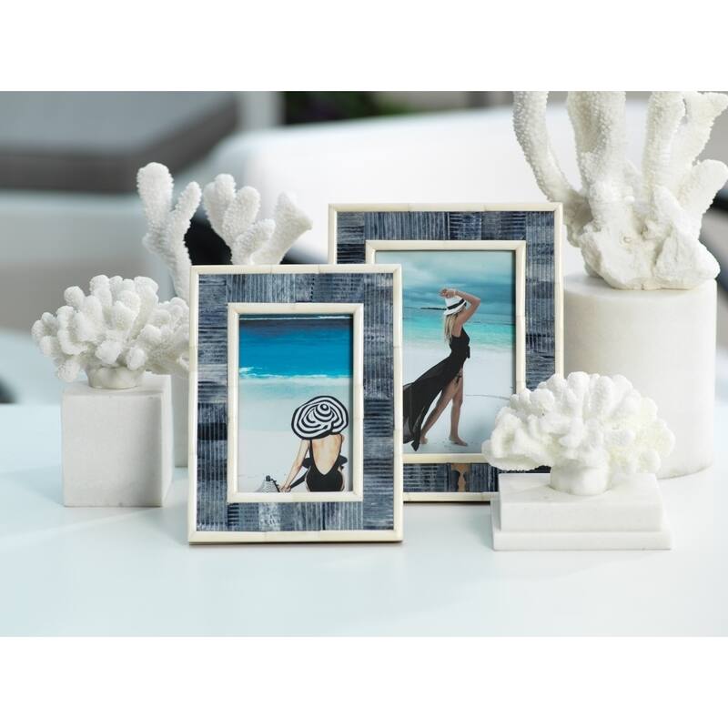 Mendocino Blue Carved Bone Photo Frame- 5" x 7"
