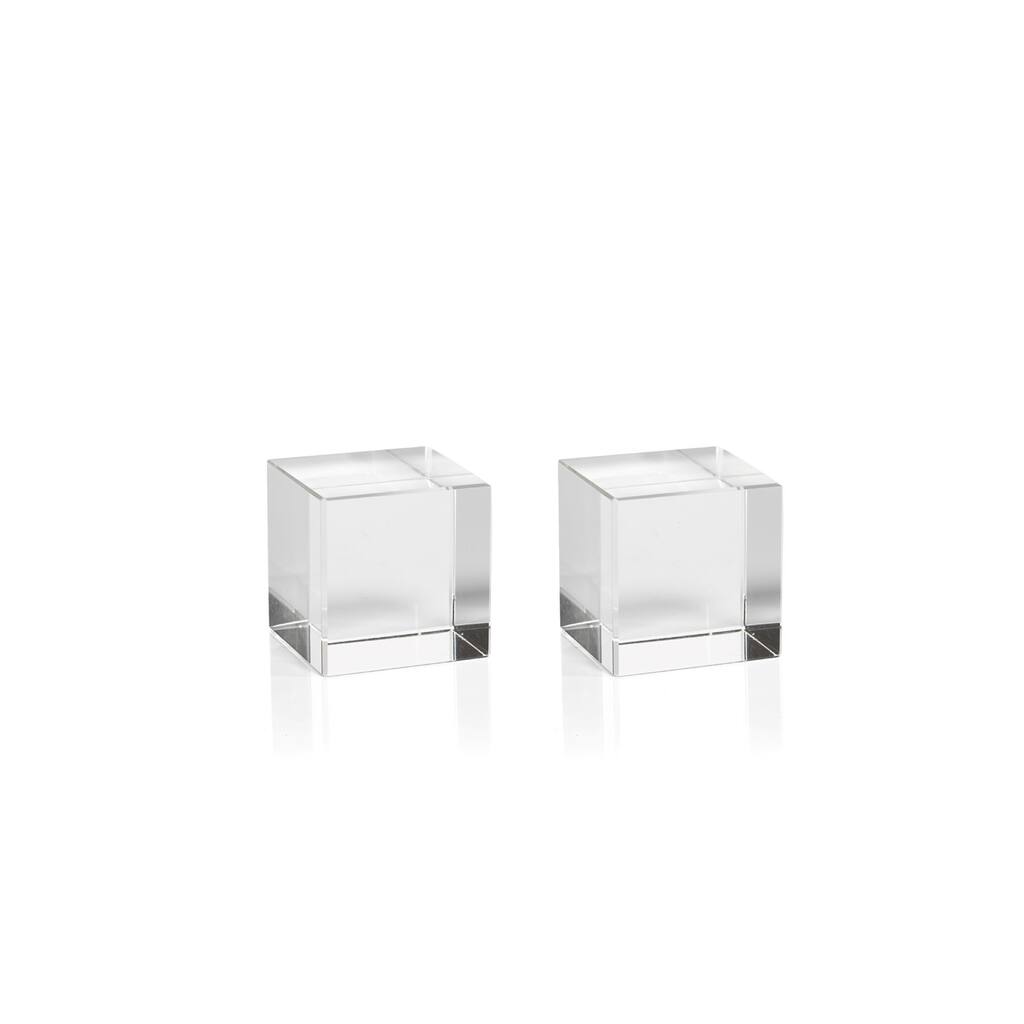 "Jacy" 2.75" Tall Crystal Glass Decorative Object, Straight Cube Shaped (Set of 2)