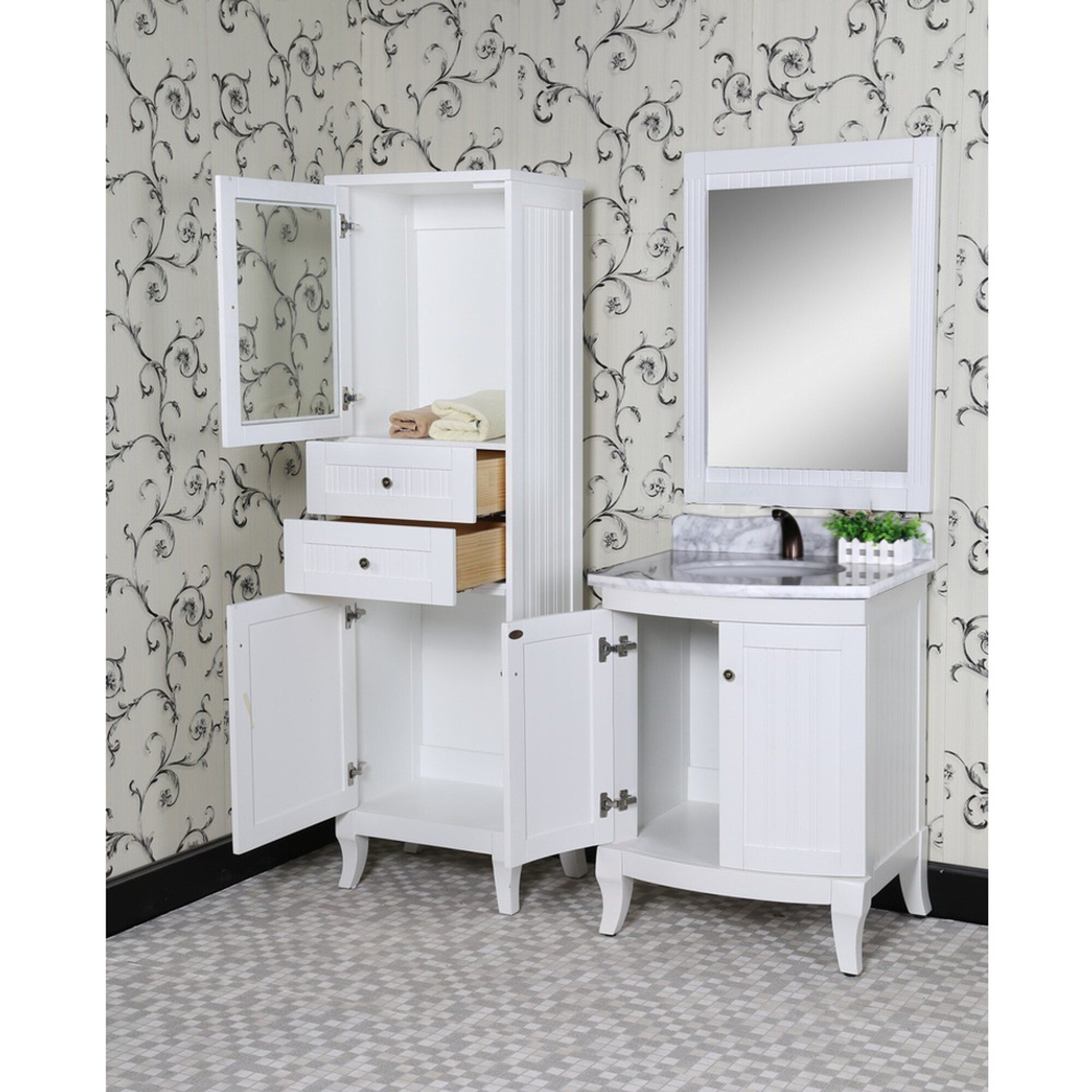Infurniture Country-style White Wood and Carrara White Marble Top 27-inch  Single-sink Bathroom Vanity - Bed Bath \u0026 Beyond - 16341670, image size:2000x2000