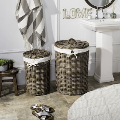 SAFAVIEH Millen Rattan Round Laundry Baskets (Set Of 2) - 16.9" x 16.9" x 25.5"