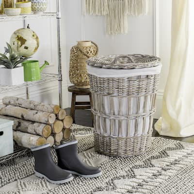SAFAVIEH Maggy White Wash Storage Hamper With Liner - 21.5" x 21.5" x 25.6"