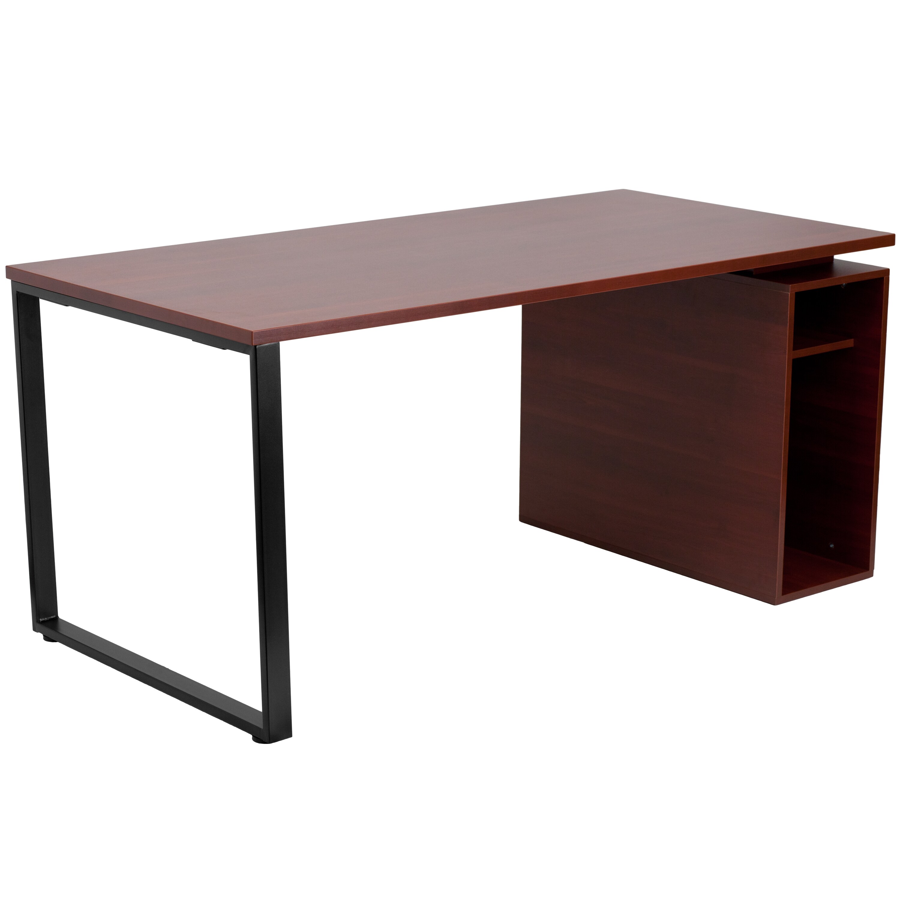 Heila Mahogany Computer Desk with Open Storage Pedestal Mahogany Large