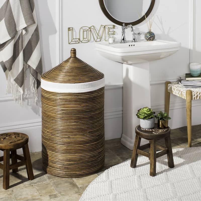 SAFAVIEH Wellington Rattan Honey Storage Hamper With Liner - 19.5" x 19.5" x 33.1"