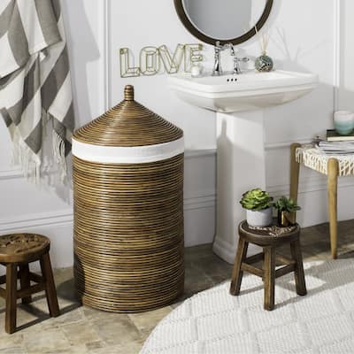 SAFAVIEH Wellington Rattan Honey Storage Hamper With Liner - 19.5" x 19.5" x 33.1"