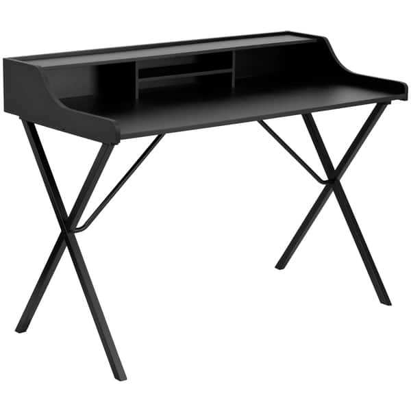 Shop Porch Den Dart Black Wood Computer Desk With Top Shelf