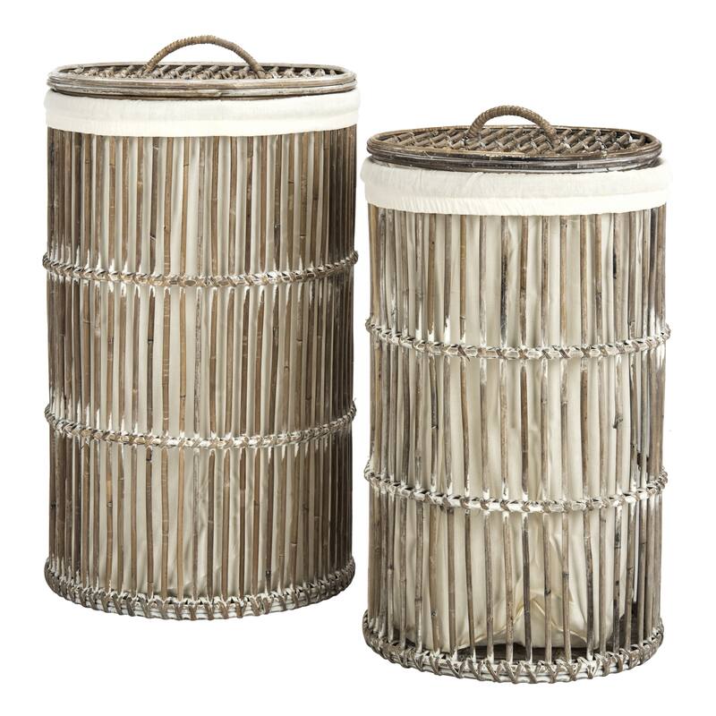 SAFAVIEH Libby White Wash Rattan Storage Hamper With Liner - 17.7" x 17.7" x 29.5"