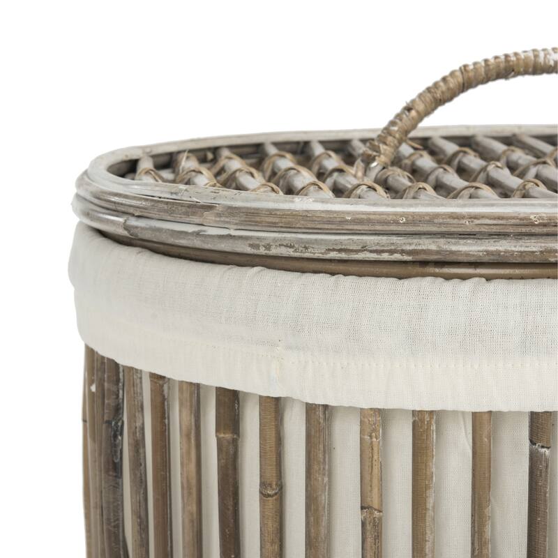 SAFAVIEH Libby White Wash Rattan Storage Hamper With Liner - 17.7" x 17.7" x 29.5"