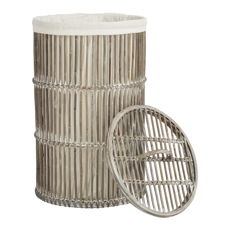 SAFAVIEH Libby White Wash Rattan Storage Hamper With Liner - 17.7" x 17.7" x 29.5"