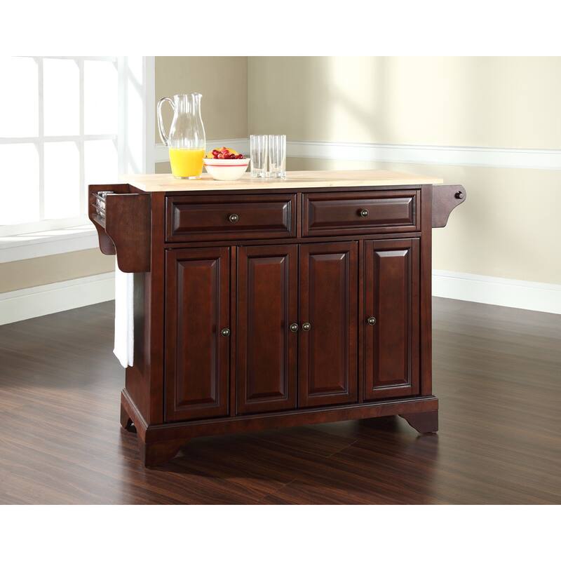 Crosley LaFayette Vintage Mahogany Finish Natural Wood Top Kitchen Island - 51.5"W x 18"D x 34"H