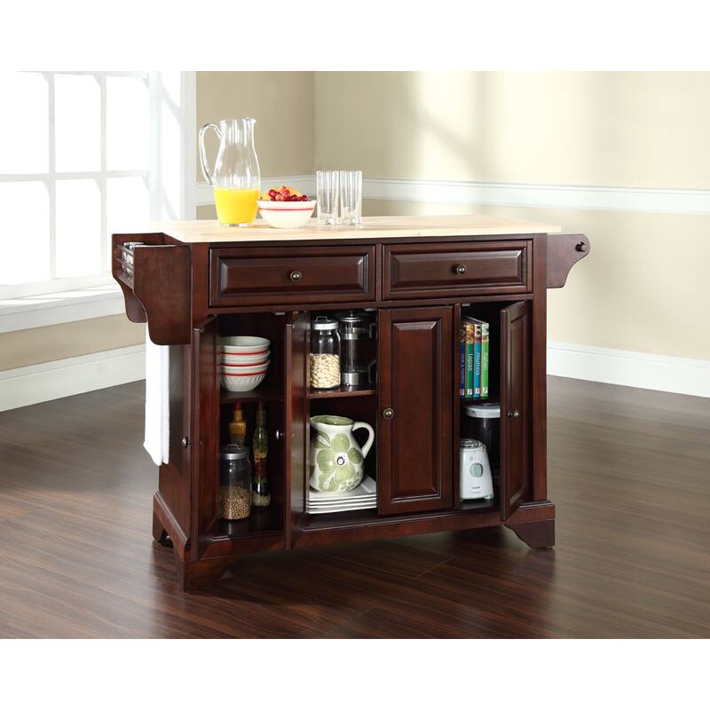 Crosley LaFayette Vintage Mahogany Finish Natural Wood Top Kitchen Island - 51.5"W x 18"D x 34"H