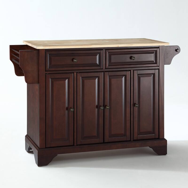 Crosley LaFayette Vintage Mahogany Finish Natural Wood Top Kitchen Island - 51.5"W x 18"D x 34"H