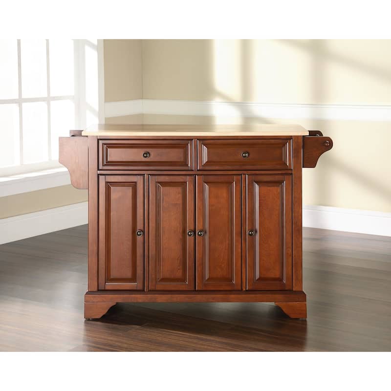 Crosley LaFayette Classic Cherry Natural Wood Top Kitchen Island - 18"d x 51.5"w x 36"h