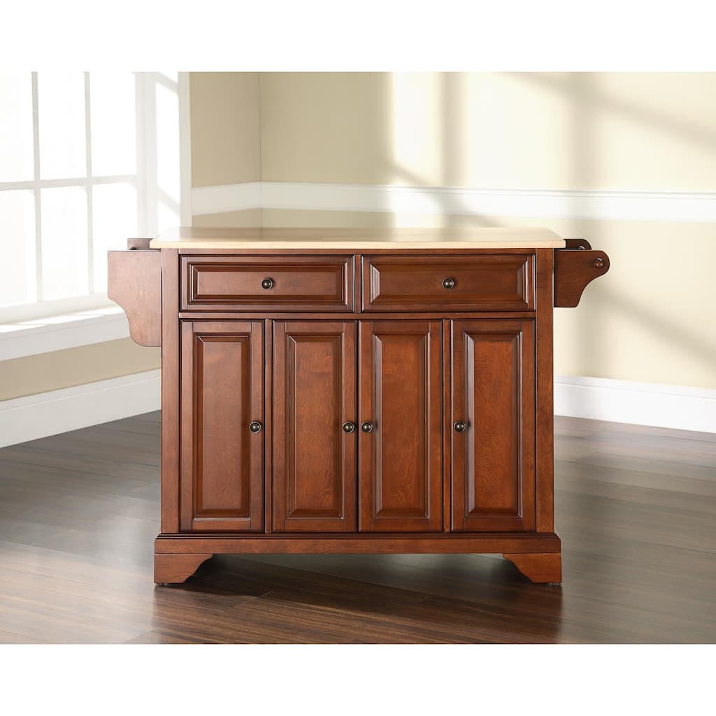 Crosley LaFayette Classic Cherry Natural Wood Top Kitchen Island - 18"d x 51.5"w x 36"h